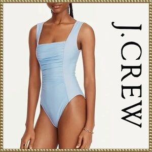 J Crew Light Blue Ruched Square Neck One Piece Swimsuit Size 22